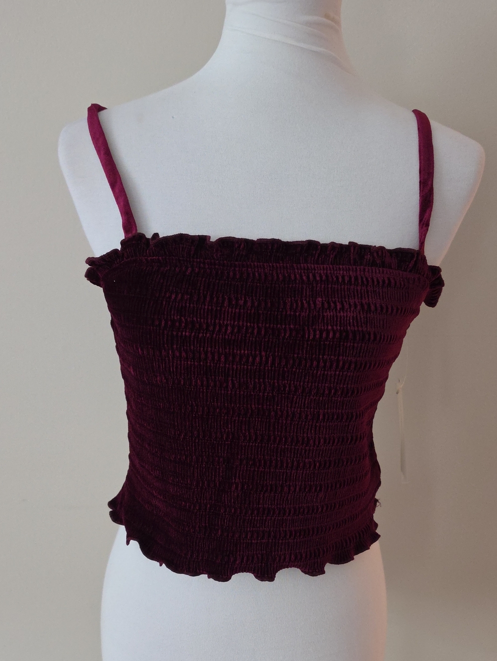 Frankee & Skylarr Smocked Velvet Cami Top in Deep Burgundy Brand New